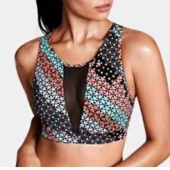 Victoria's Secret Sport High Neck Mesh Gym Yoga Sport Bra Blocked Dot - Picture 5 of 5